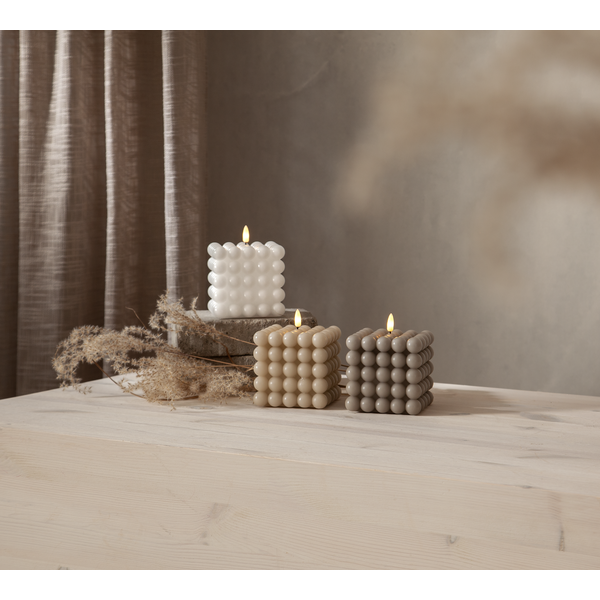 Battery-powered candle with timer - LED - Block candle - Beige - Large - 4