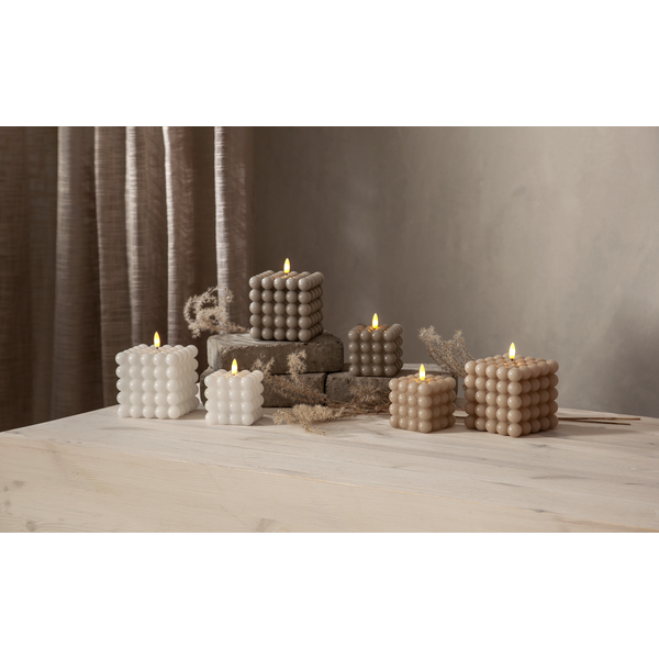 Battery-powered candle with timer - LED - Block candle - Beige - Large - 6