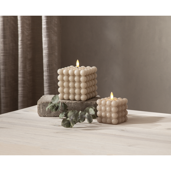 Battery-powered candle with timer - LED - Block candle - Beige - Large - 10