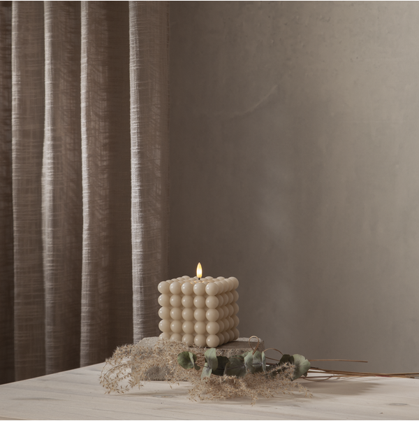 Battery-powered candle with timer - LED - Block candle - Beige - Large - 9