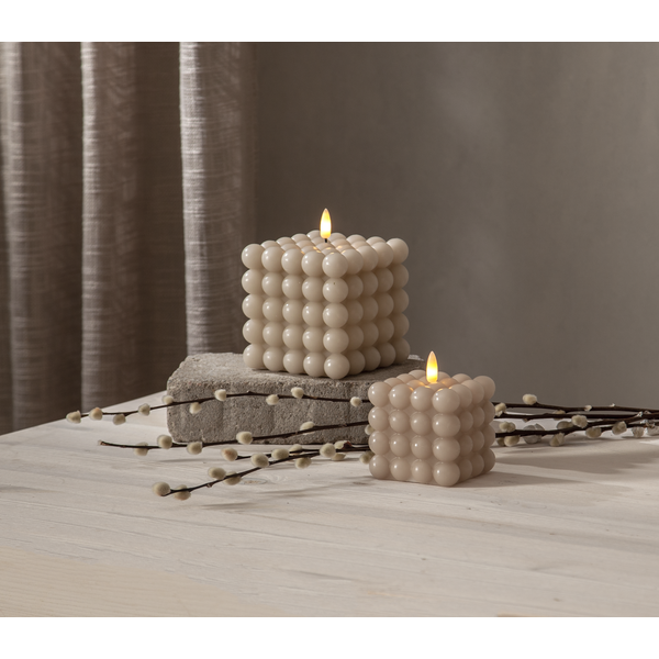 Battery-powered candle with timer - LED - Block candle - Beige - Large - 11