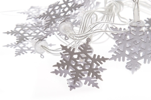 String of lights with 10 snowflakes - White - 185 cm - Timer - 4