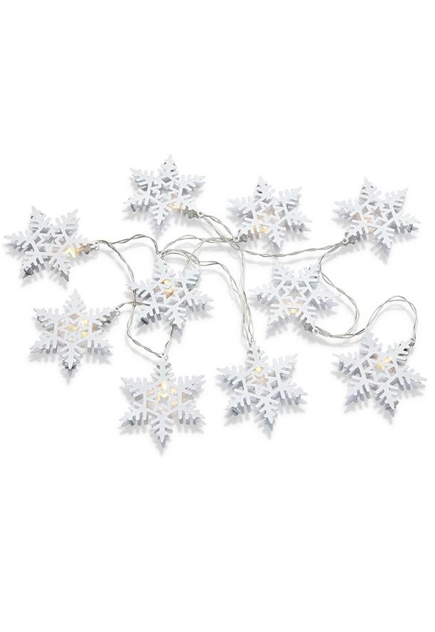 String of lights with 10 snowflakes - White - 185 cm - Timer - 6