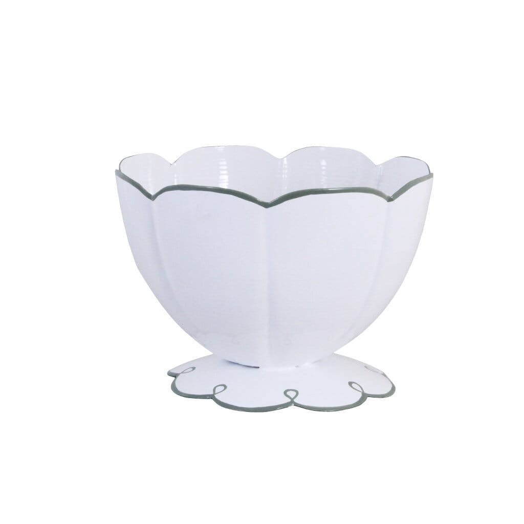 Bowl on a foot - White/Green - Large - 2