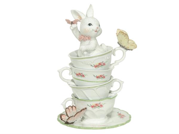 Rabbit in coffee cups - White - 20 cm - 2