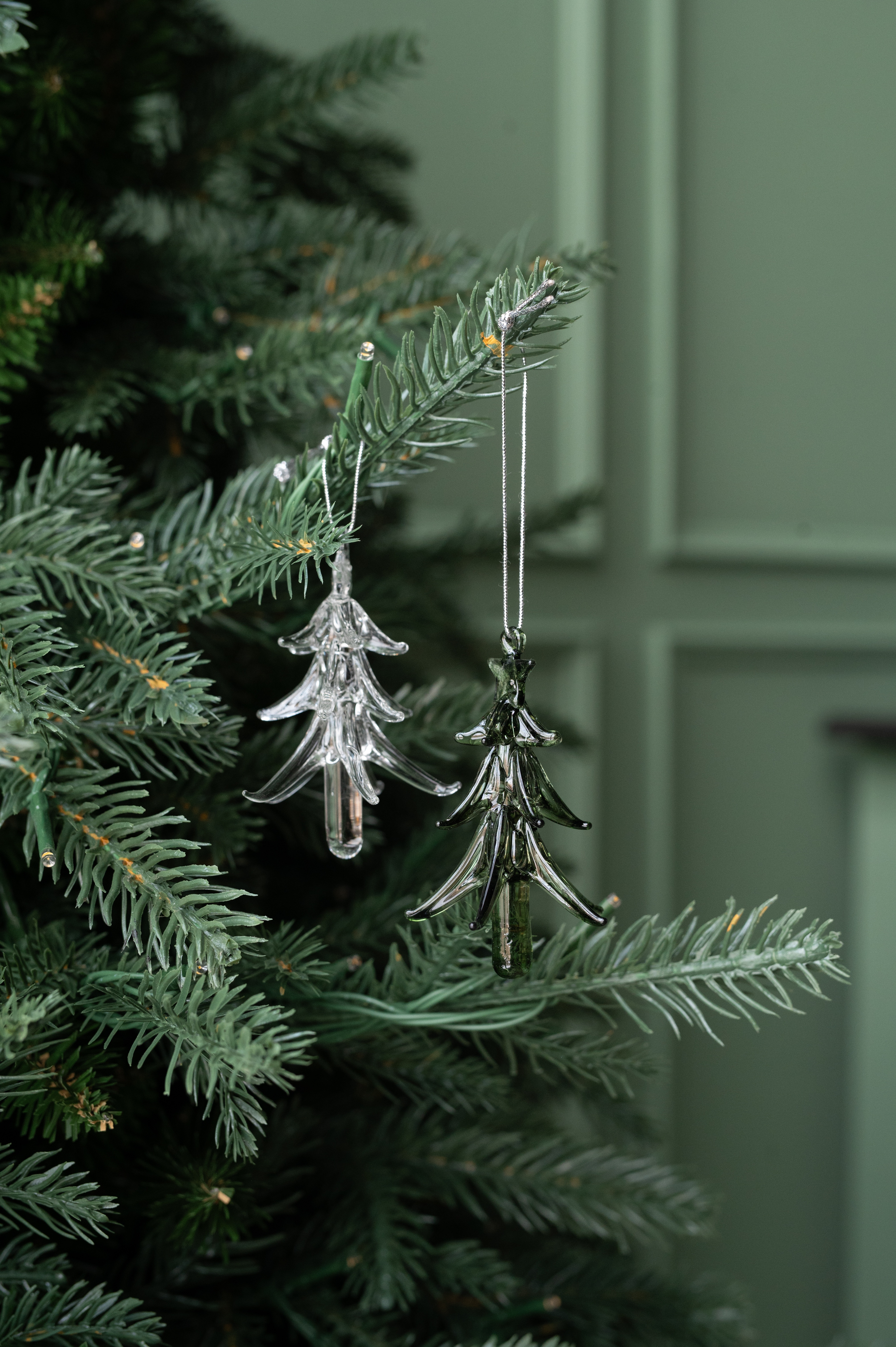 Tree - Fir - Christmas tree with hanger - Glass - Green - 4-pack