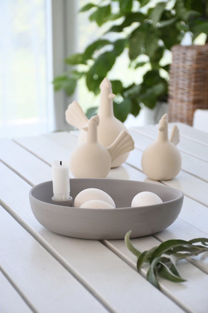 Lidatorp Light grey oval candle holder - 21x14x4 cm - 3