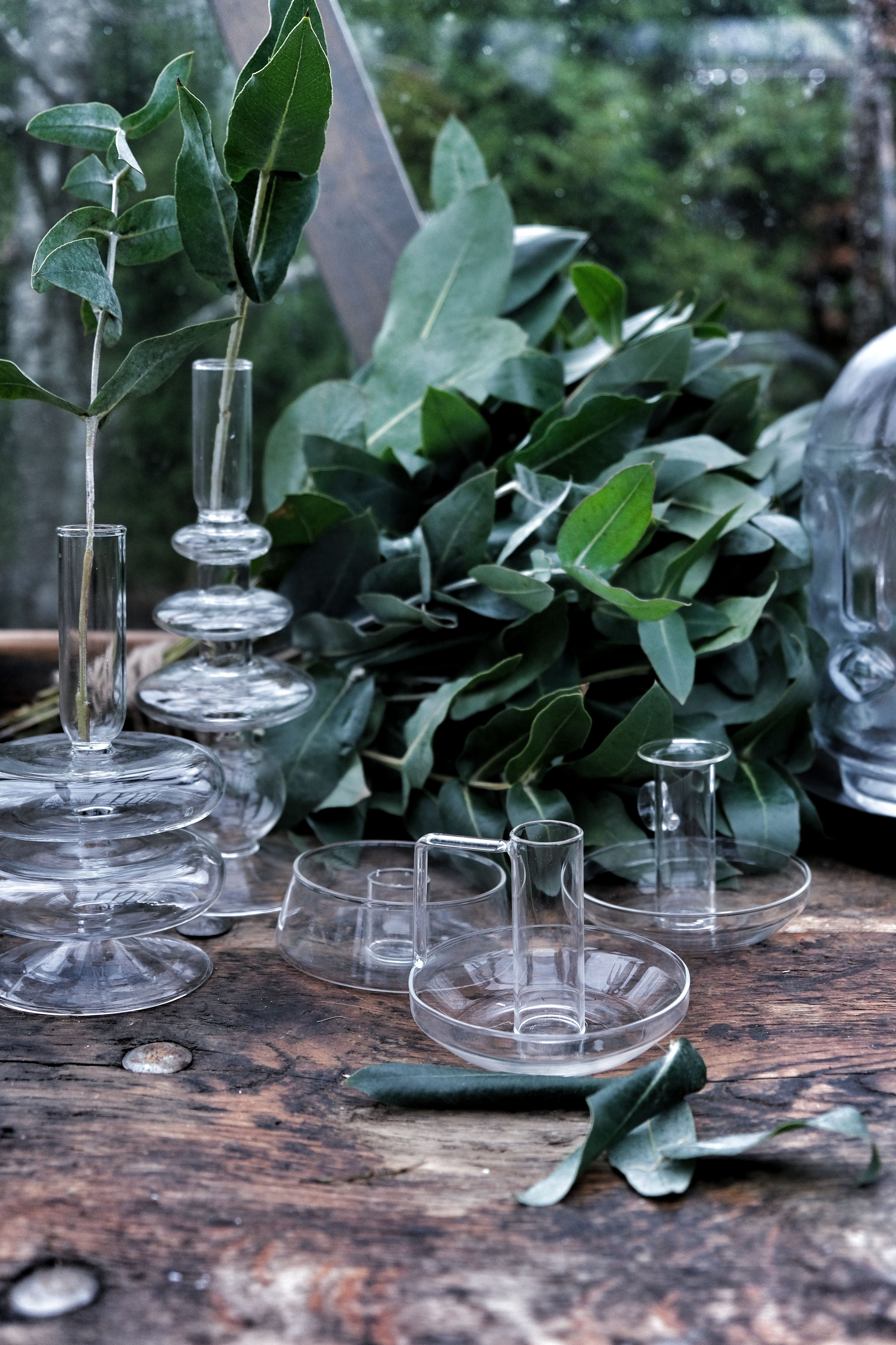 Ljusstake - Glas - Rund låg - 10 cm - 5