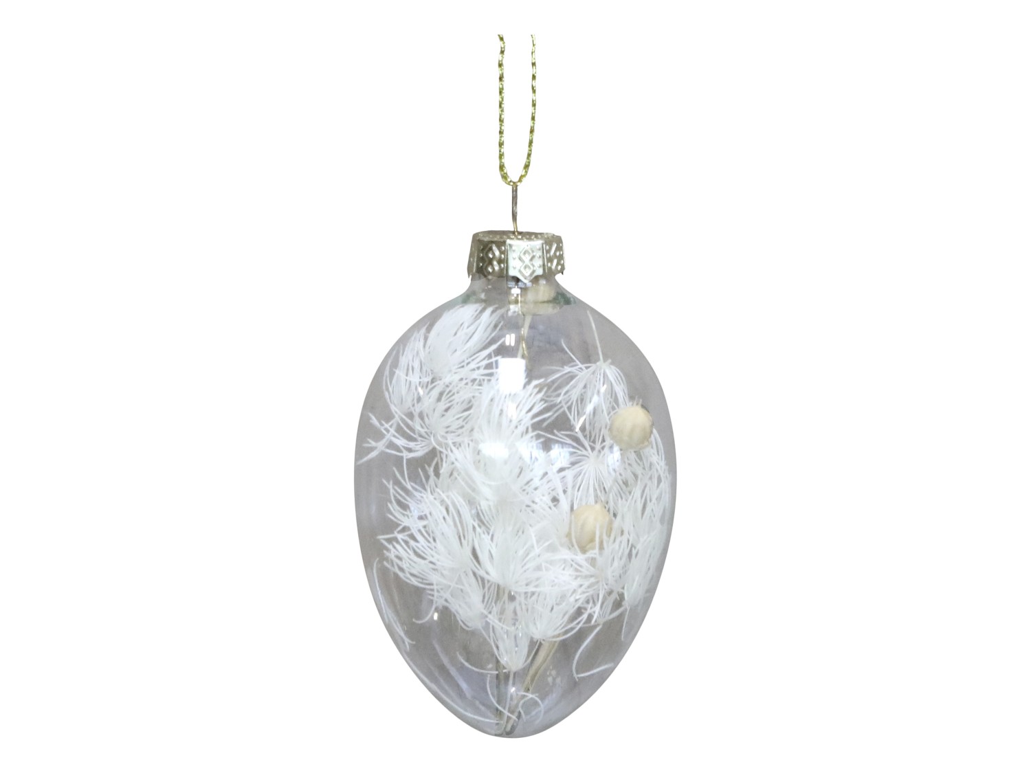Glasägg med hänge - Vita blommor - 7x5 cm - 4