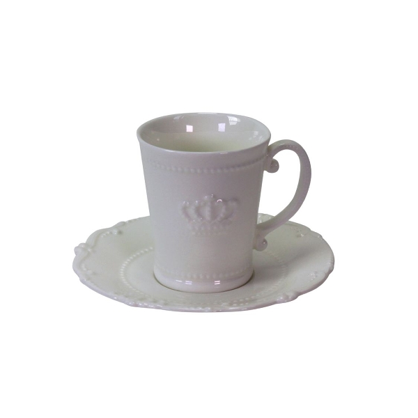 Crown Coffee cup with saucer - Porcelain - White - 2
