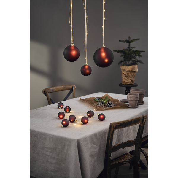 String of lights with glass balls - Christmas tree balls - Battery-powered - Red - 7