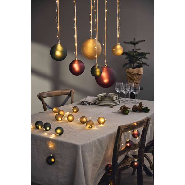 String of lights with glass balls - Christmas tree balls - Battery-powered - Red - 3