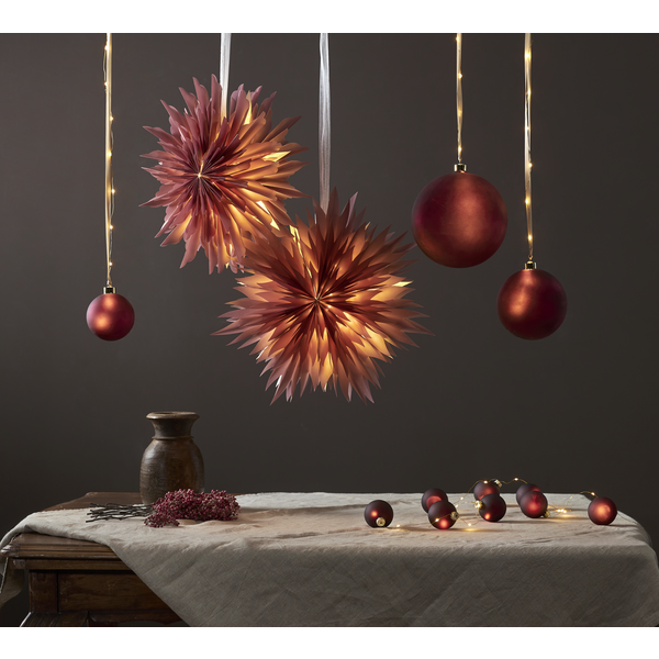 String of lights with glass balls - Christmas tree balls - Battery-powered - Red - 4
