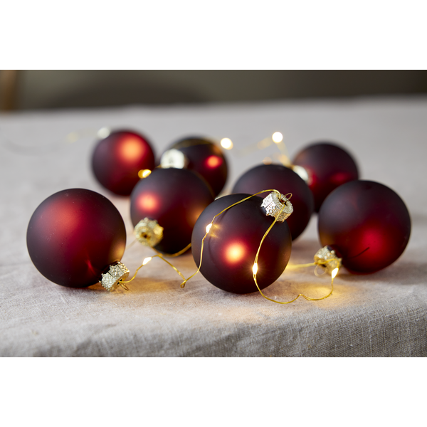 String of lights with glass balls - Christmas tree balls - Battery-powered - Red - 6