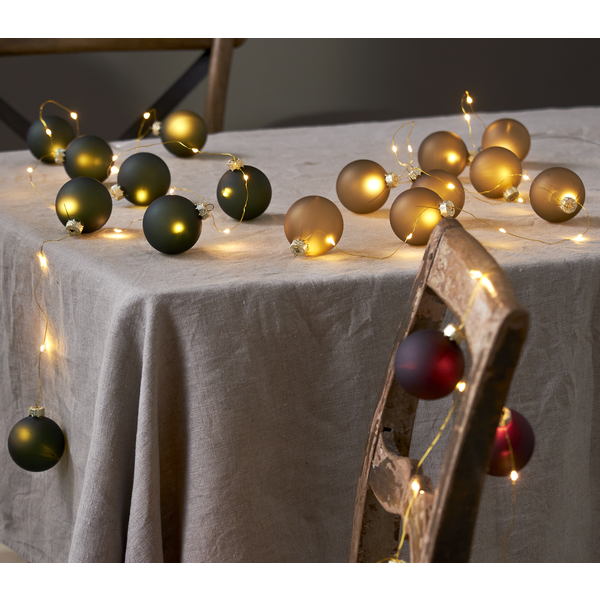 String of lights with glass balls - Christmas tree balls - Battery-powered - Red - 2