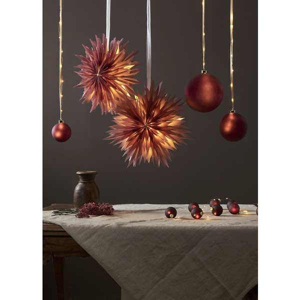 String of lights with glass balls - Christmas tree balls - Battery-powered - Red - 8