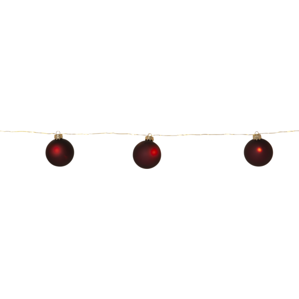 String of lights with glass balls - Christmas tree balls - Battery-powered - Red - 5