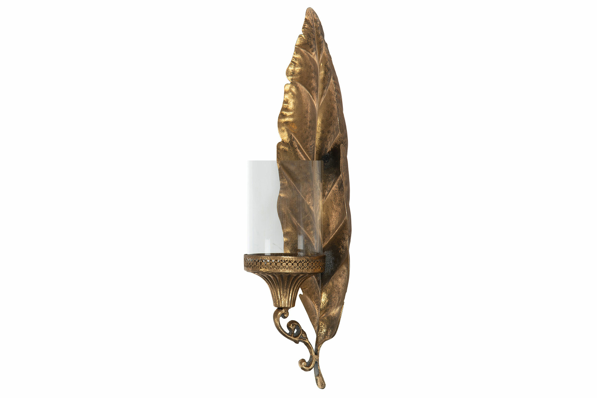 Candle Holder/Wall Leaf Gold Brown 20x11x49 cm - 2