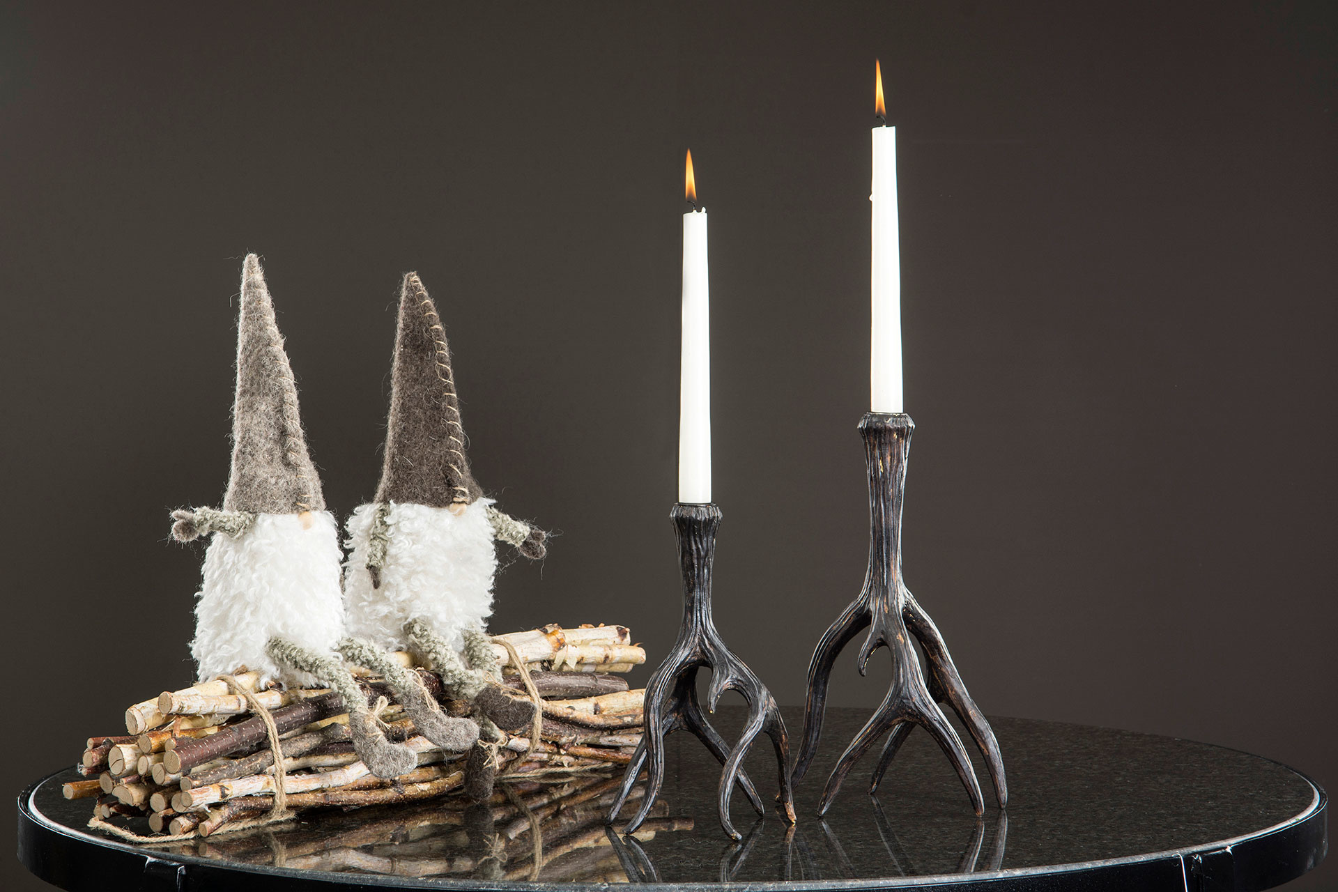 Candlestick Renhorn Dark Brown Poly - 17x29 cm - 4
