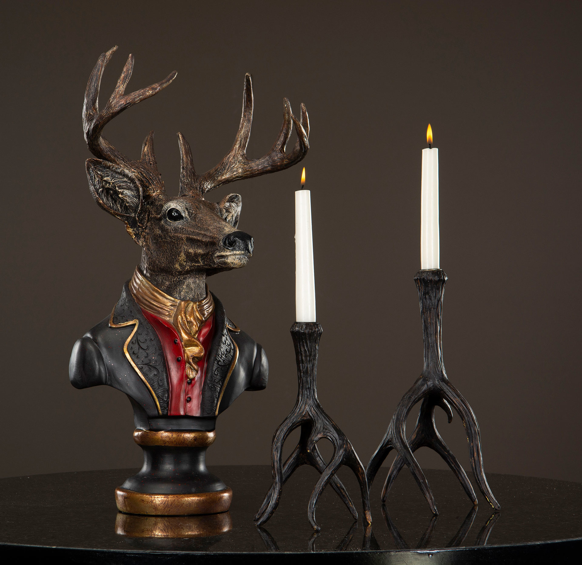 Candlestick Renhorn Dark Brown Poly - 17x29 cm - 2