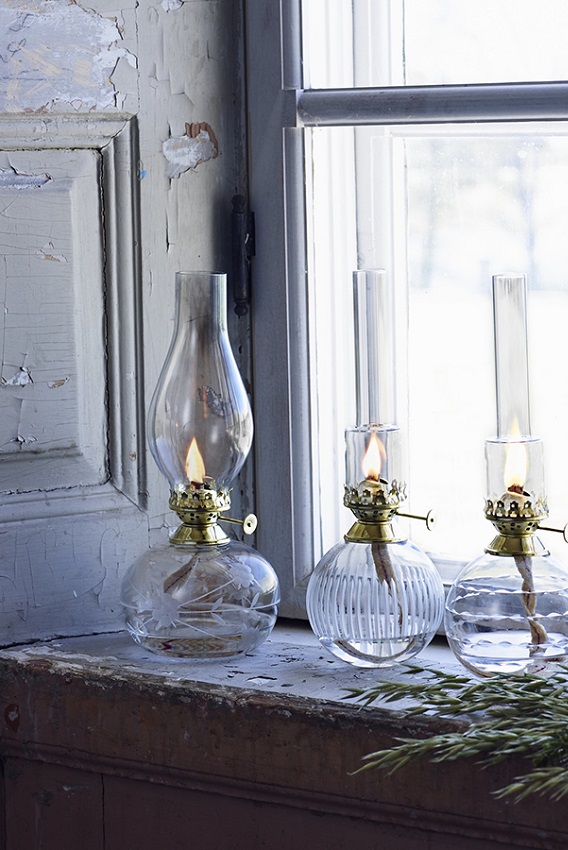 Oval Kerosene Lamp - Glass - Clear - Leaves - 3