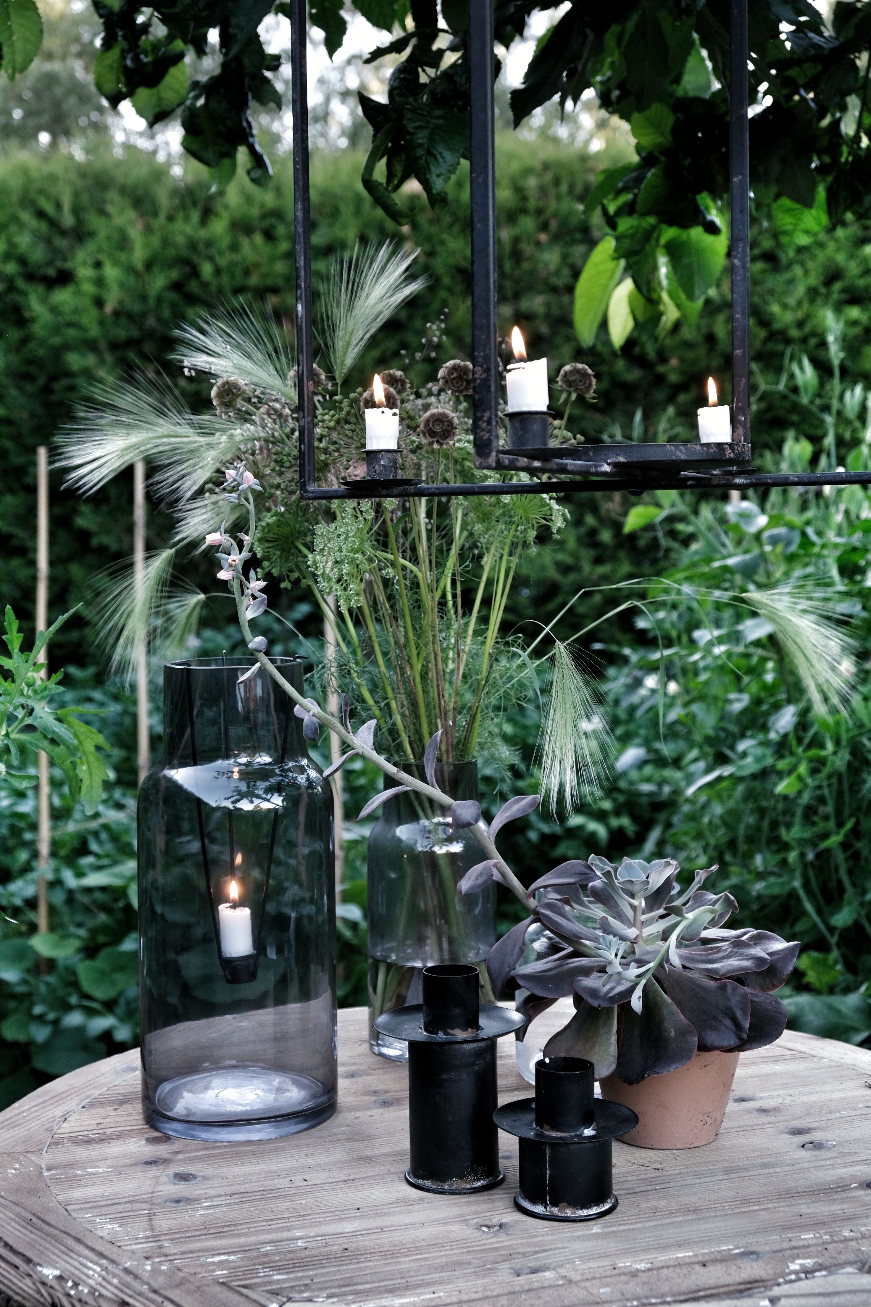 Glass lantern - Glass vase - Lantern - Smoke - 34 cm - 2