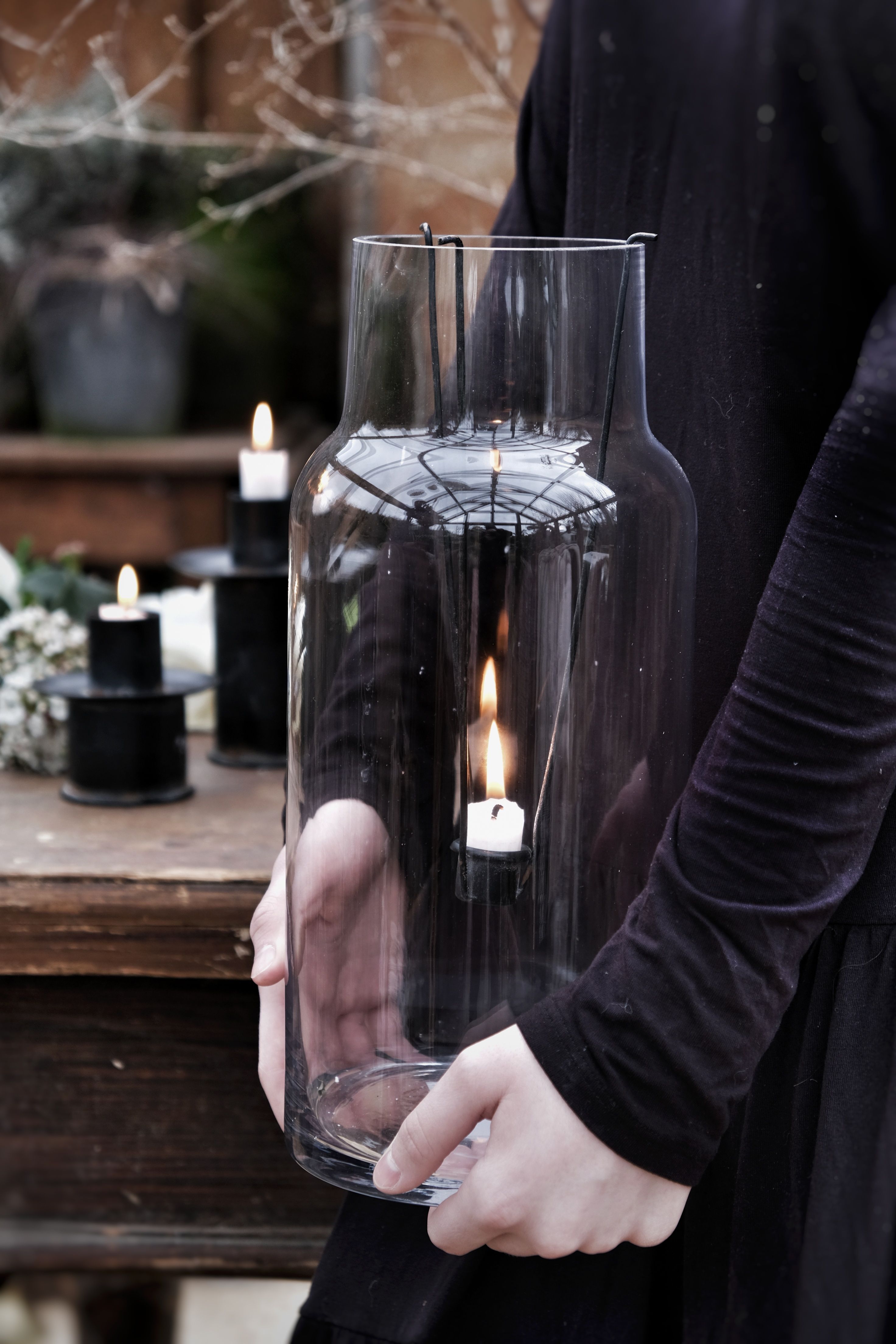 Glass lantern - Glass vase - Lantern - Smoke - 34 cm - 7