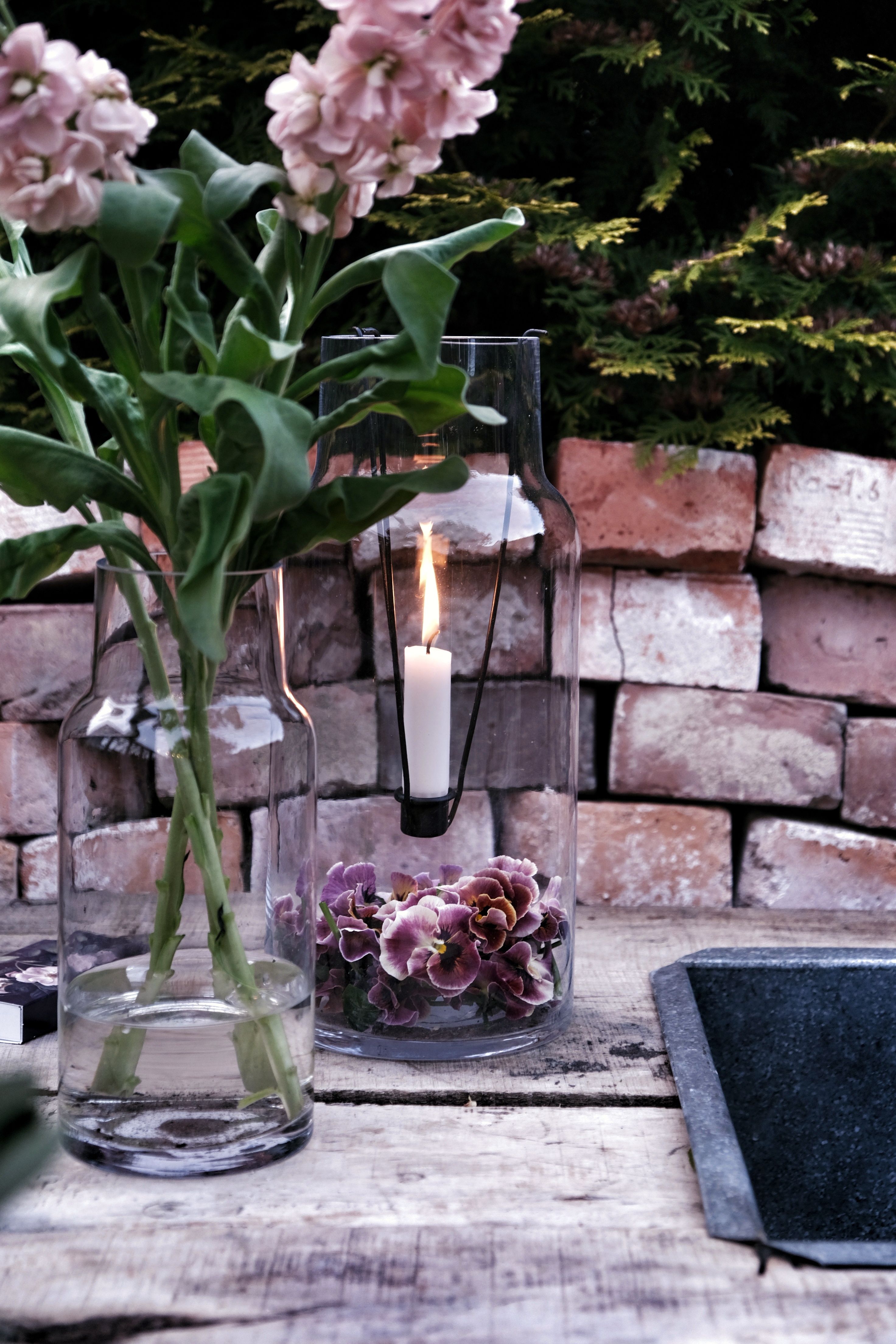 Glass lantern - Glass vase - Lantern - Smoke - 34 cm - 5