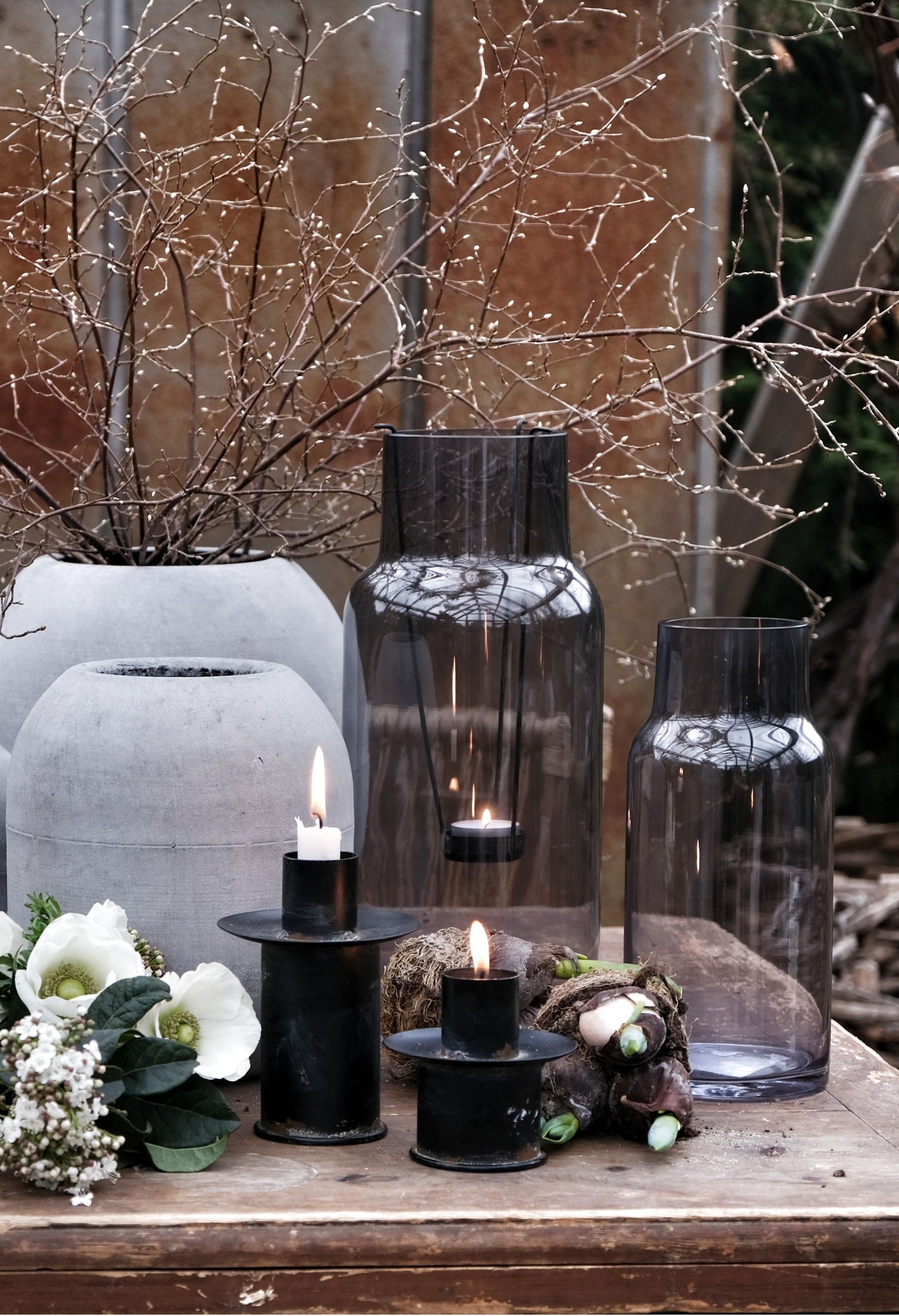 Glass lantern - Glass vase - Lantern - Smoke - 34 cm - 6