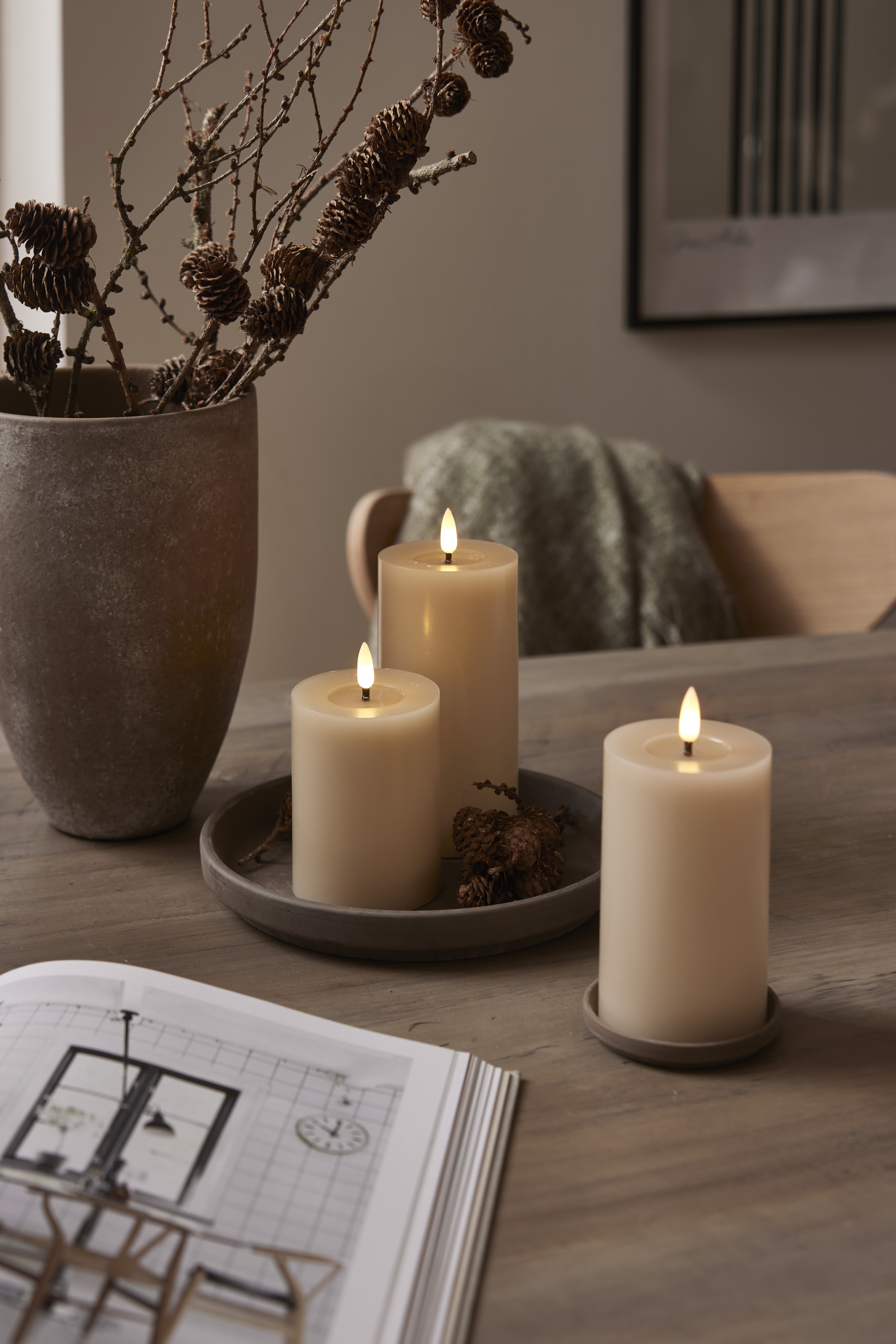 Batteriljus med timer  - Led - Flow - Beige - 15 cm - 3