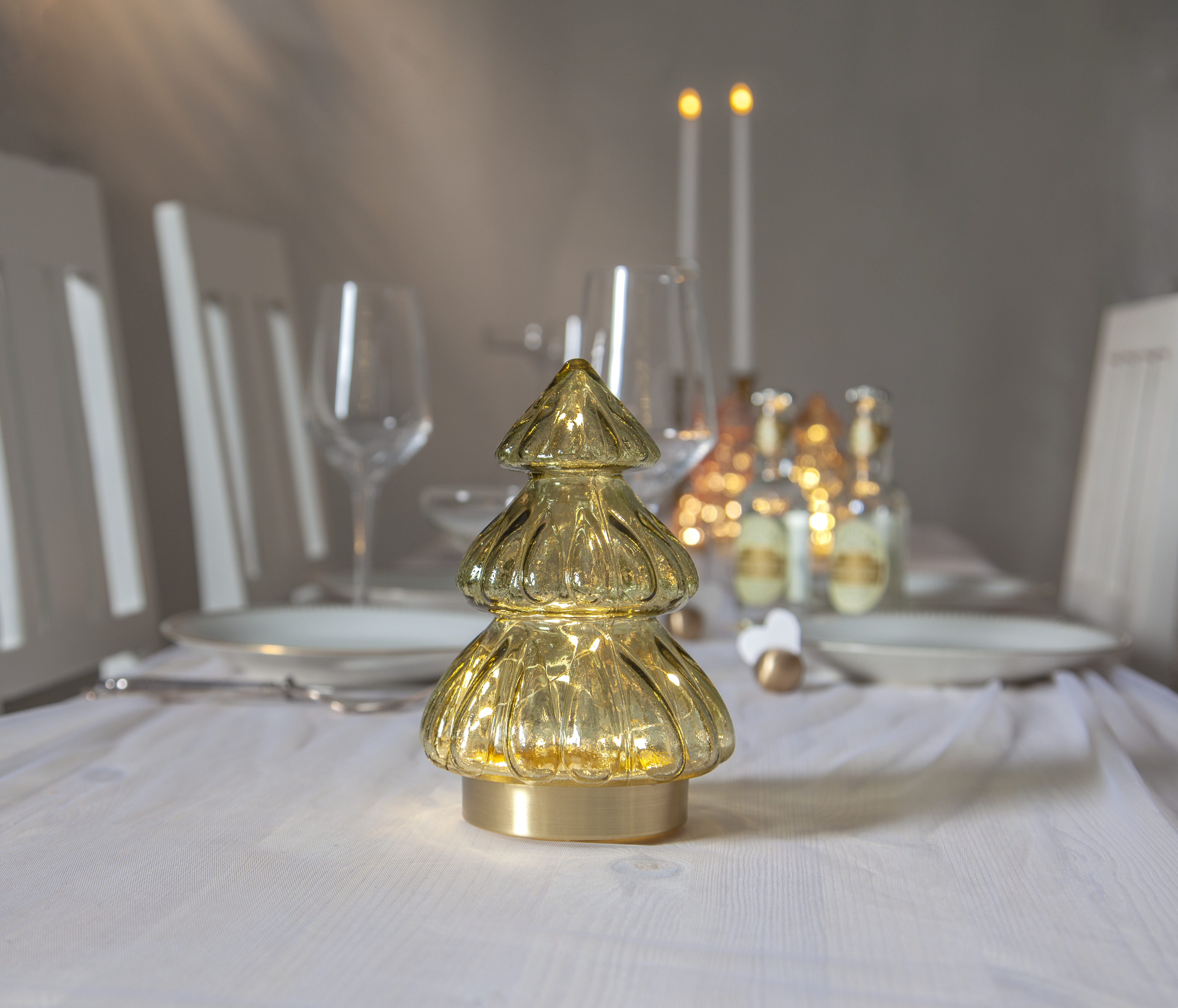 Table decoration - Fir tree with lighting - Green - 18x12 cm - 2