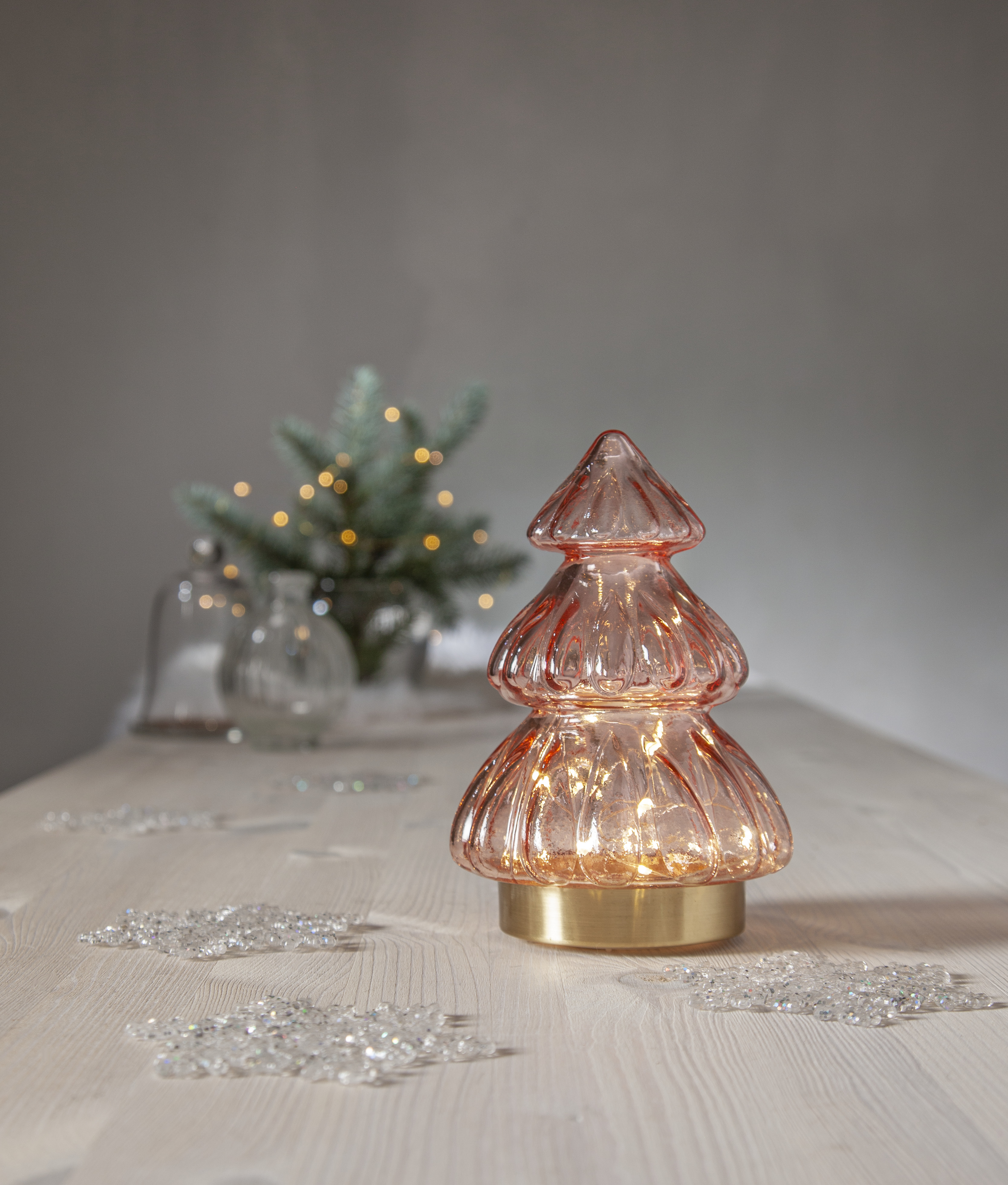 Table decoration - Christmas tree with lighting - Pink - 18x12 cm - 6