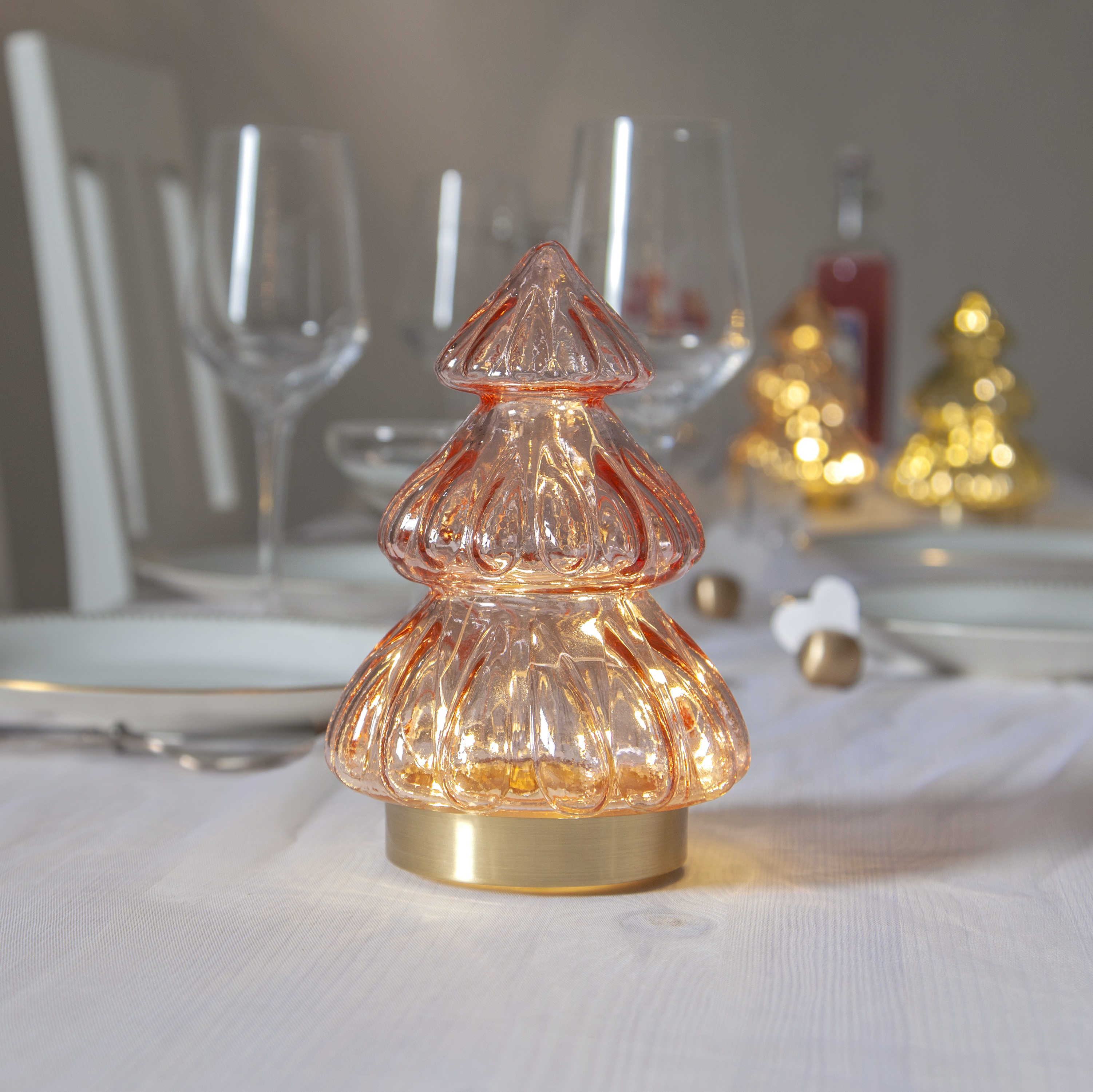 Table decoration - Christmas tree with lighting - Pink - 18x12 cm