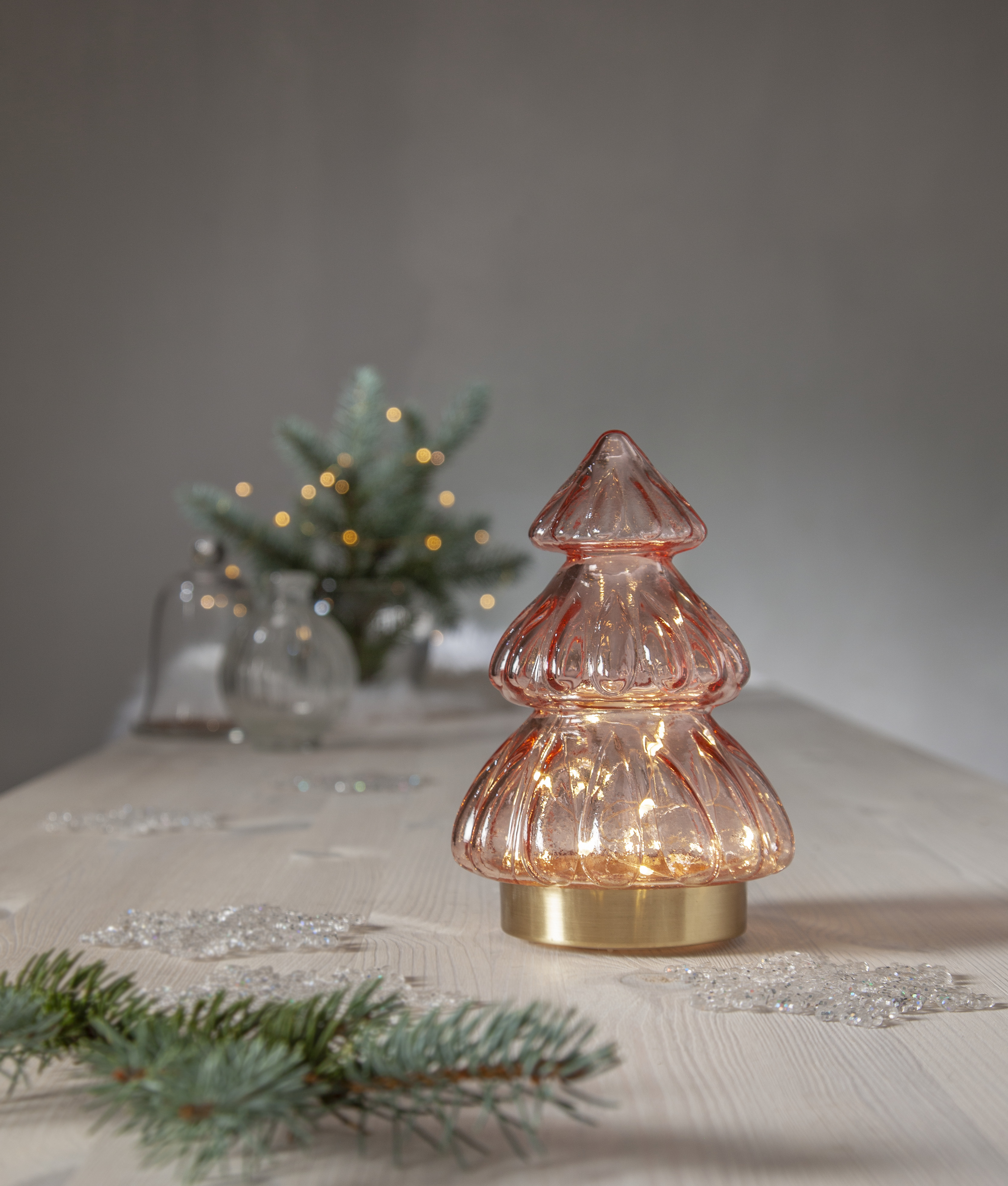 Table decoration - Christmas tree with lighting - Pink - 18x12 cm - 5