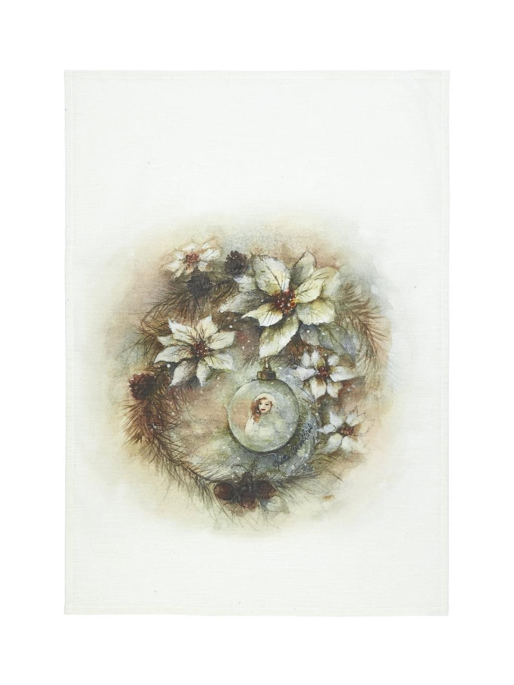 Kökshandduk - Julkrans - Eko - Bomull - Natur - 50x70 cm - 2