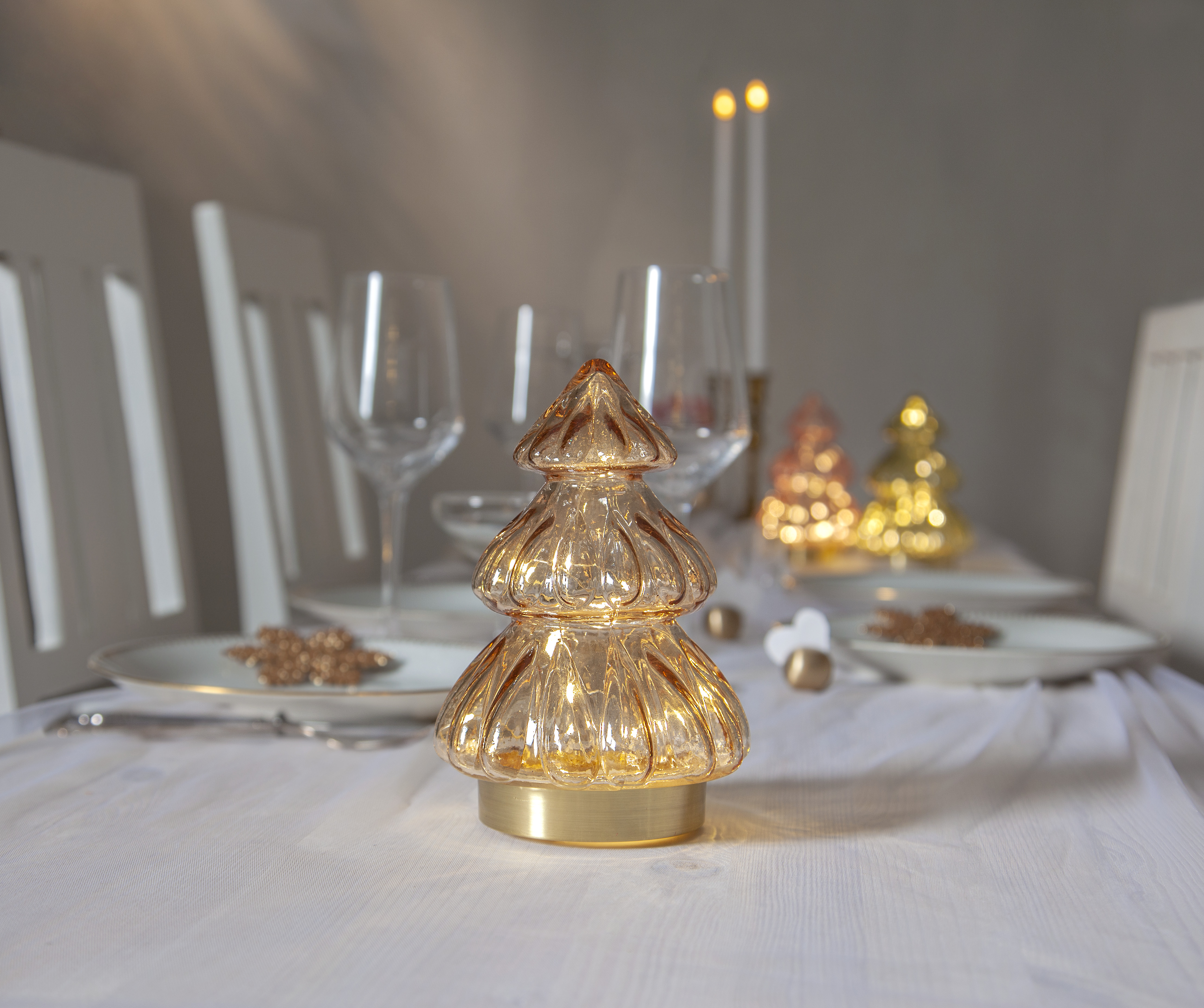 Table decoration - Fir tree with lighting - Beige - 18x12 cm - 2