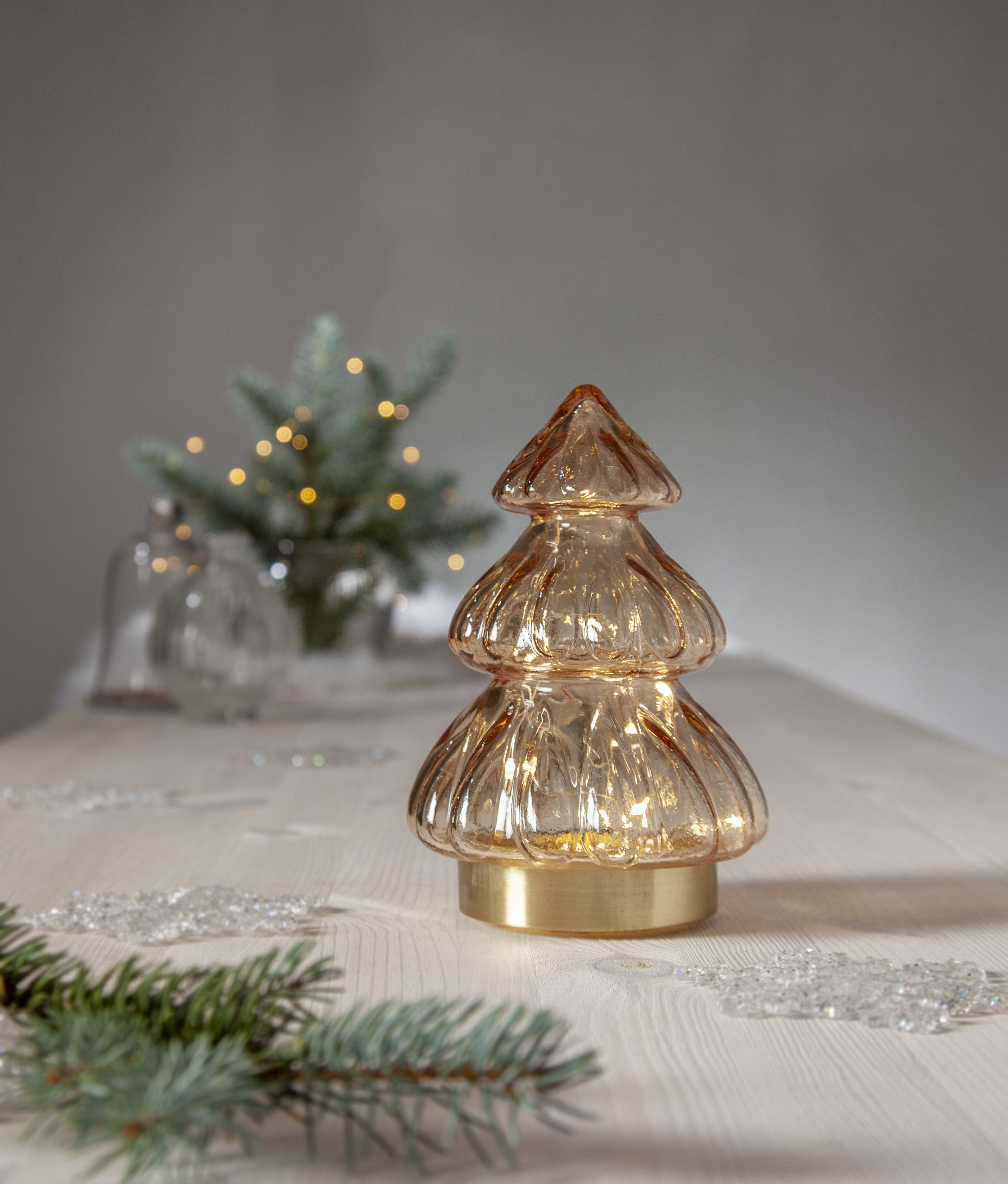 Table decoration - Fir tree with lighting - Beige - 18x12 cm - 6
