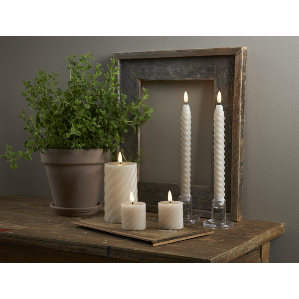 LED Block Candle Twist - Battery Light - Beige - 15 cm - 5