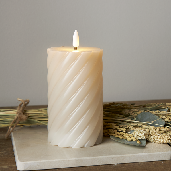 LED Block Candle Twist - Battery Light - Beige - 15 cm - 2