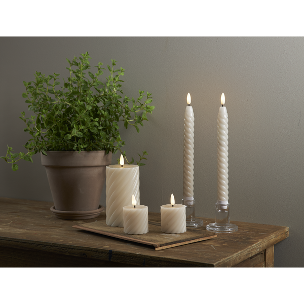 LED Block Candle Twist - Battery Light - Beige - 15 cm - 3