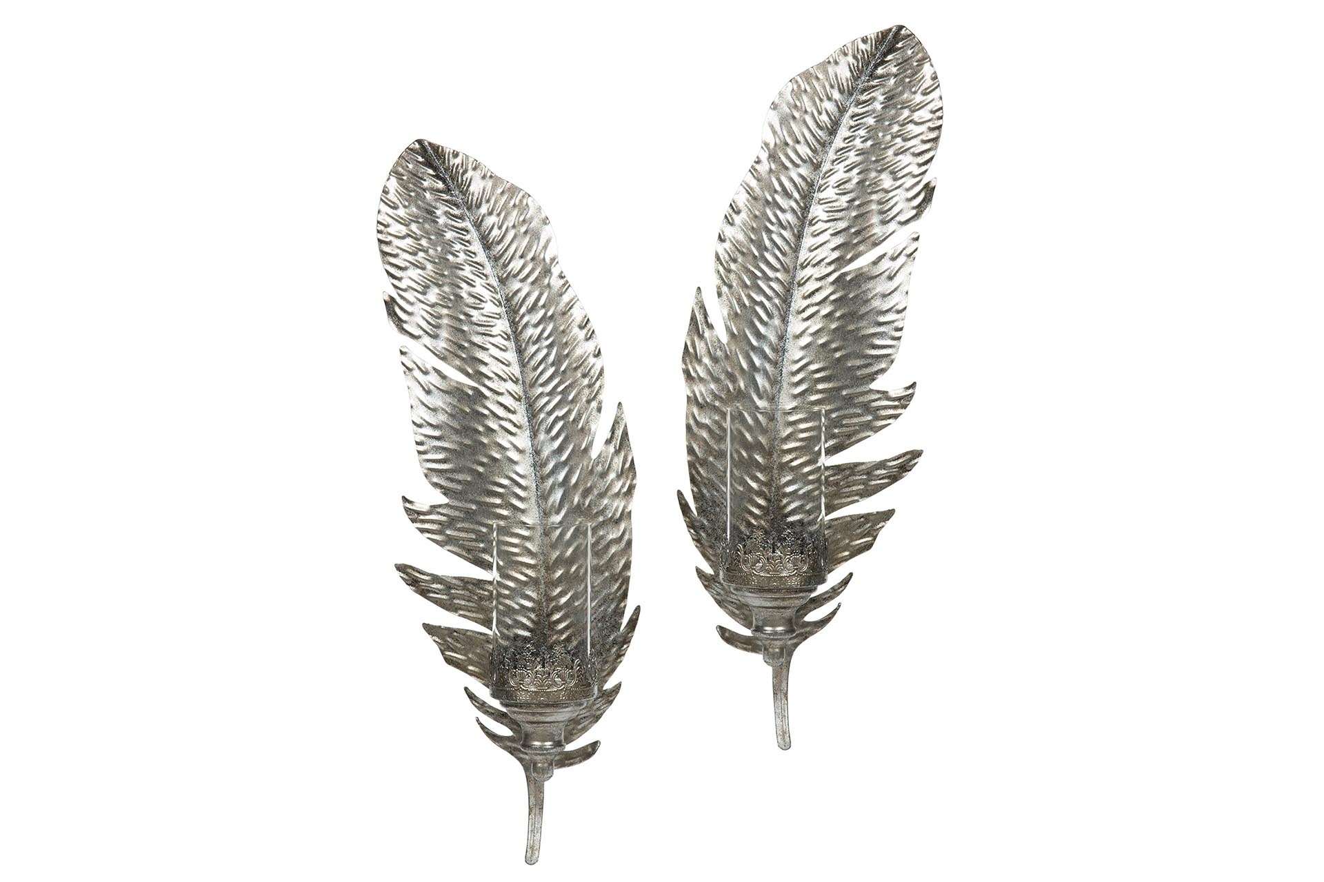 Candle Holder Wall Feather Antique Silver - 24x12x74 cm - 1 piece - 2