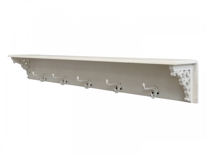 Shelf with ornate brackets and 5 hooks - 3