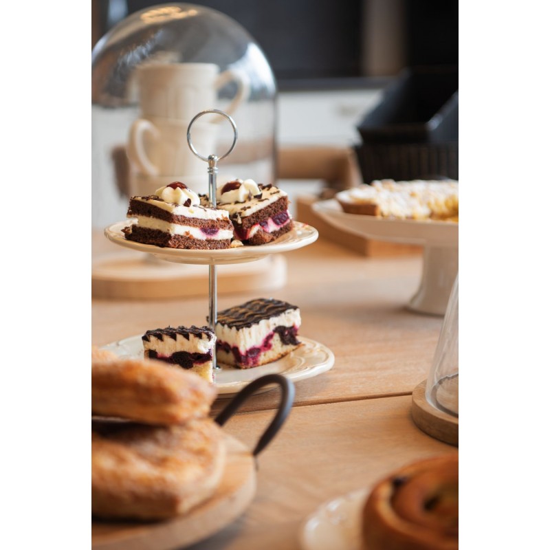Tiered tray - Cake stand - 2 tiers - Ceramic - Cream - 21x23 cm - 3