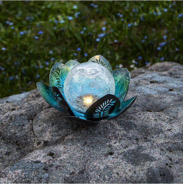 Solar cell decoration - Lily - Silver - 24x24x12 cm