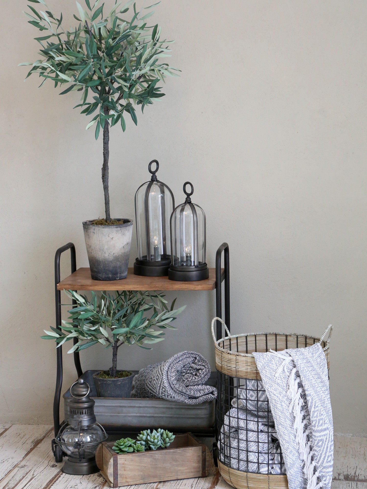 Trolley with wheels, shelf and metal tray - 3