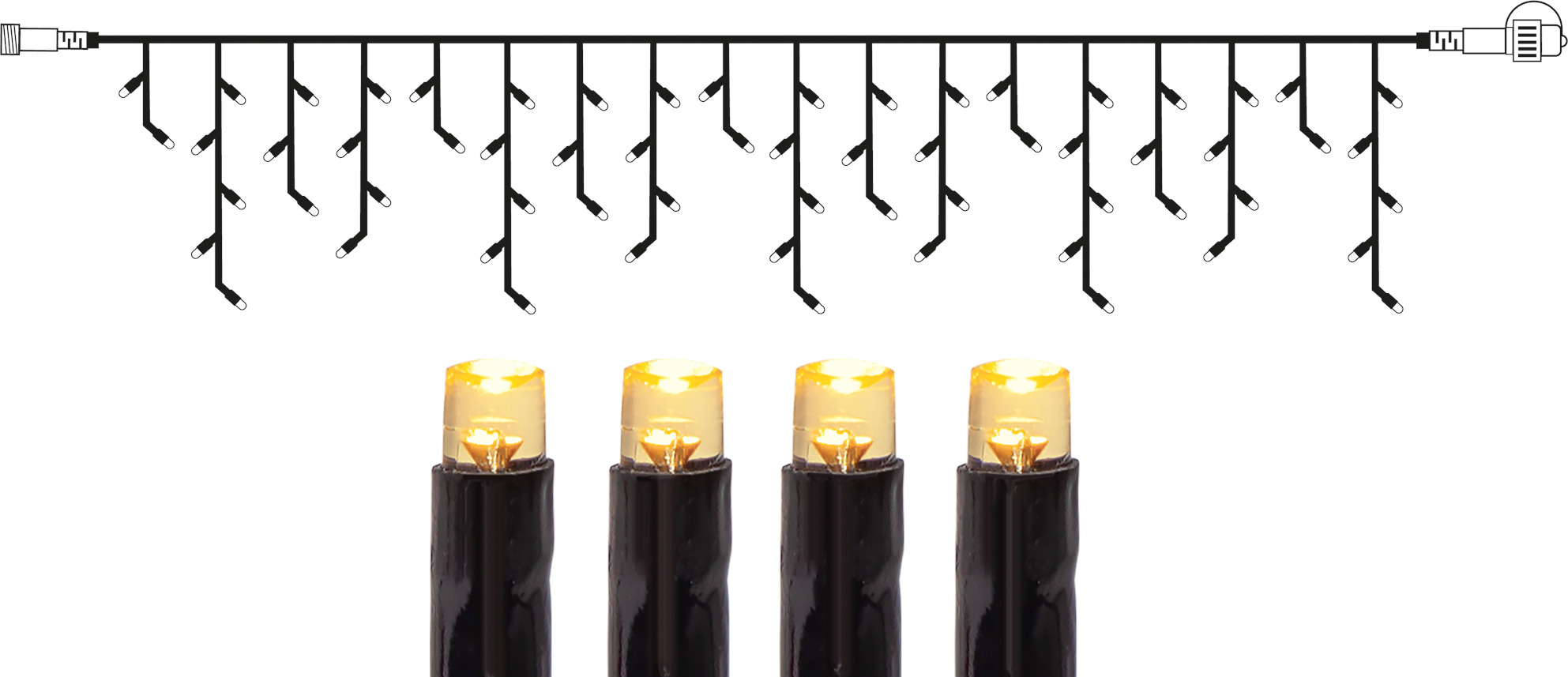 String of lights - Icicle string 4 metres - Black - Warm white light - 6