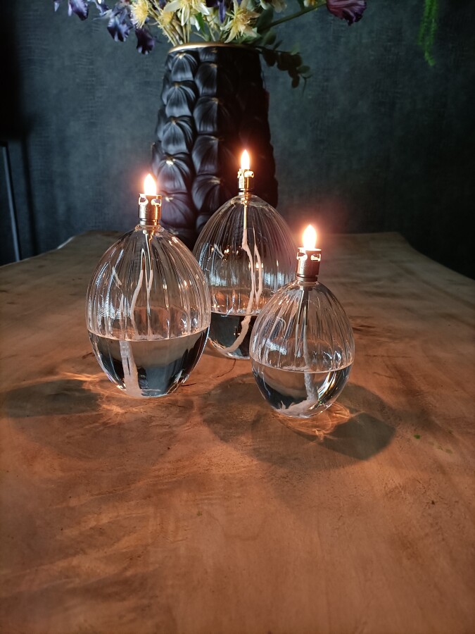 Oil lamp glass - Oval - Antique brass - 13 cm - 2