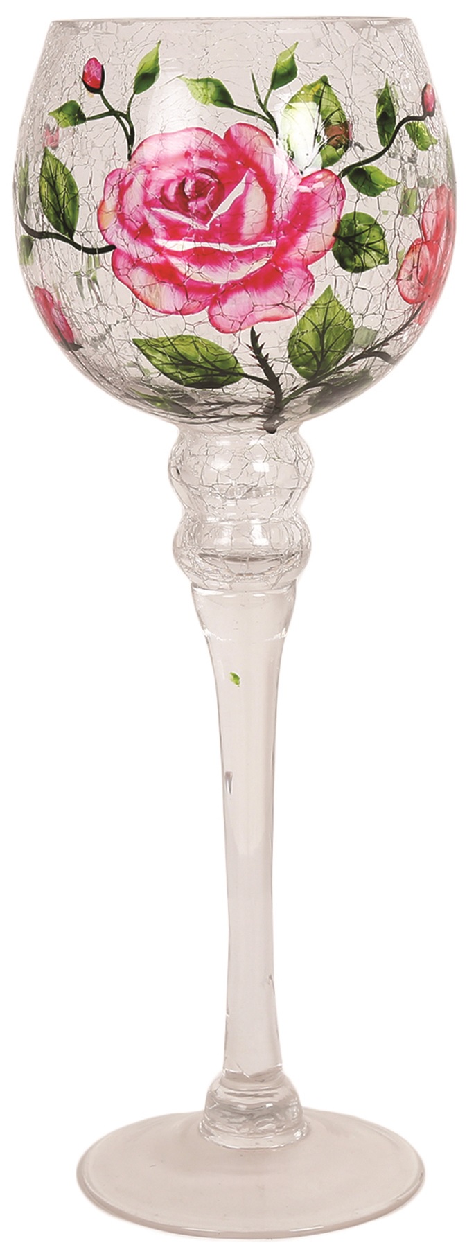 Candlestick - Lantern with roses - Glass - 35 cm - 3
