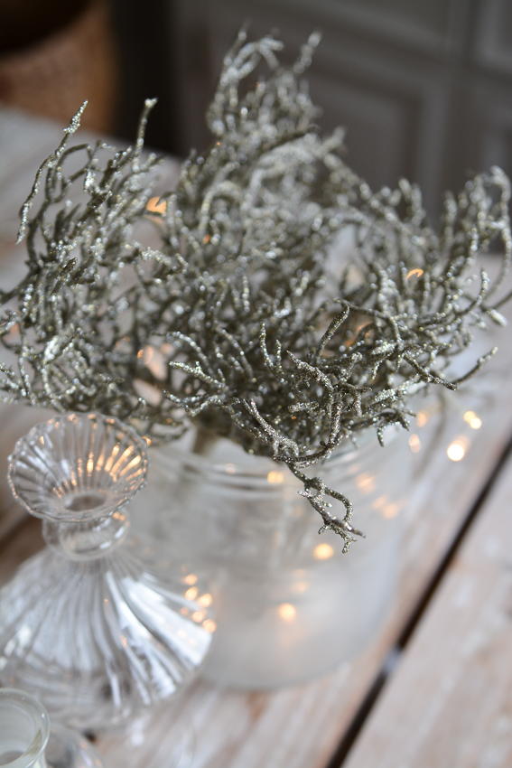 Bukett Kvist med glitter - Silver - 30 cm  - 2