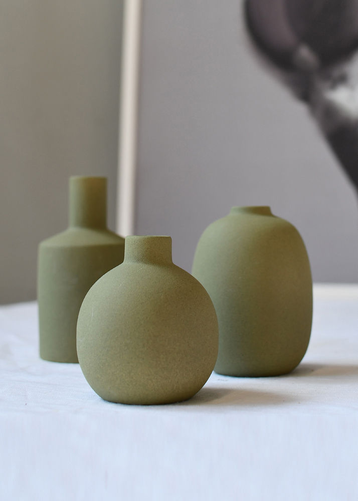Chunky green vase - 8x9 cm - 3